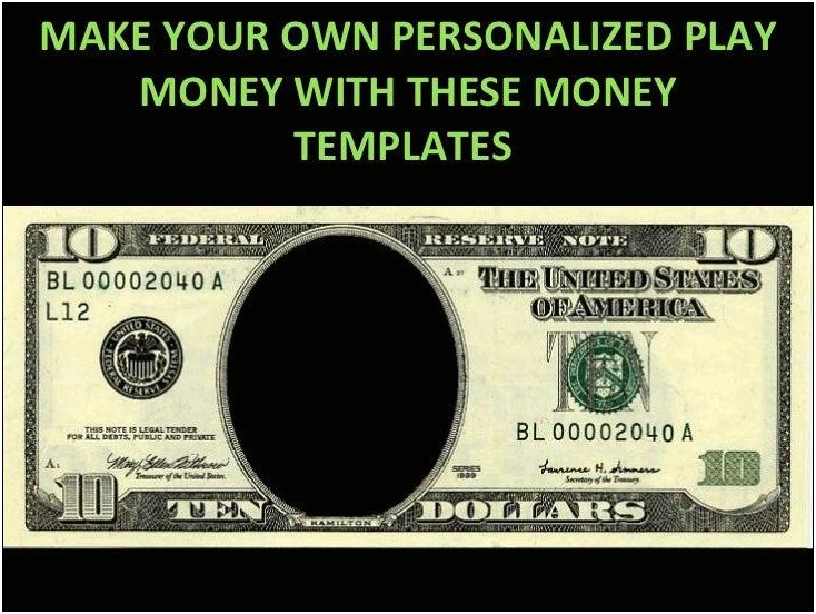 1 Play Money Free Template Printable