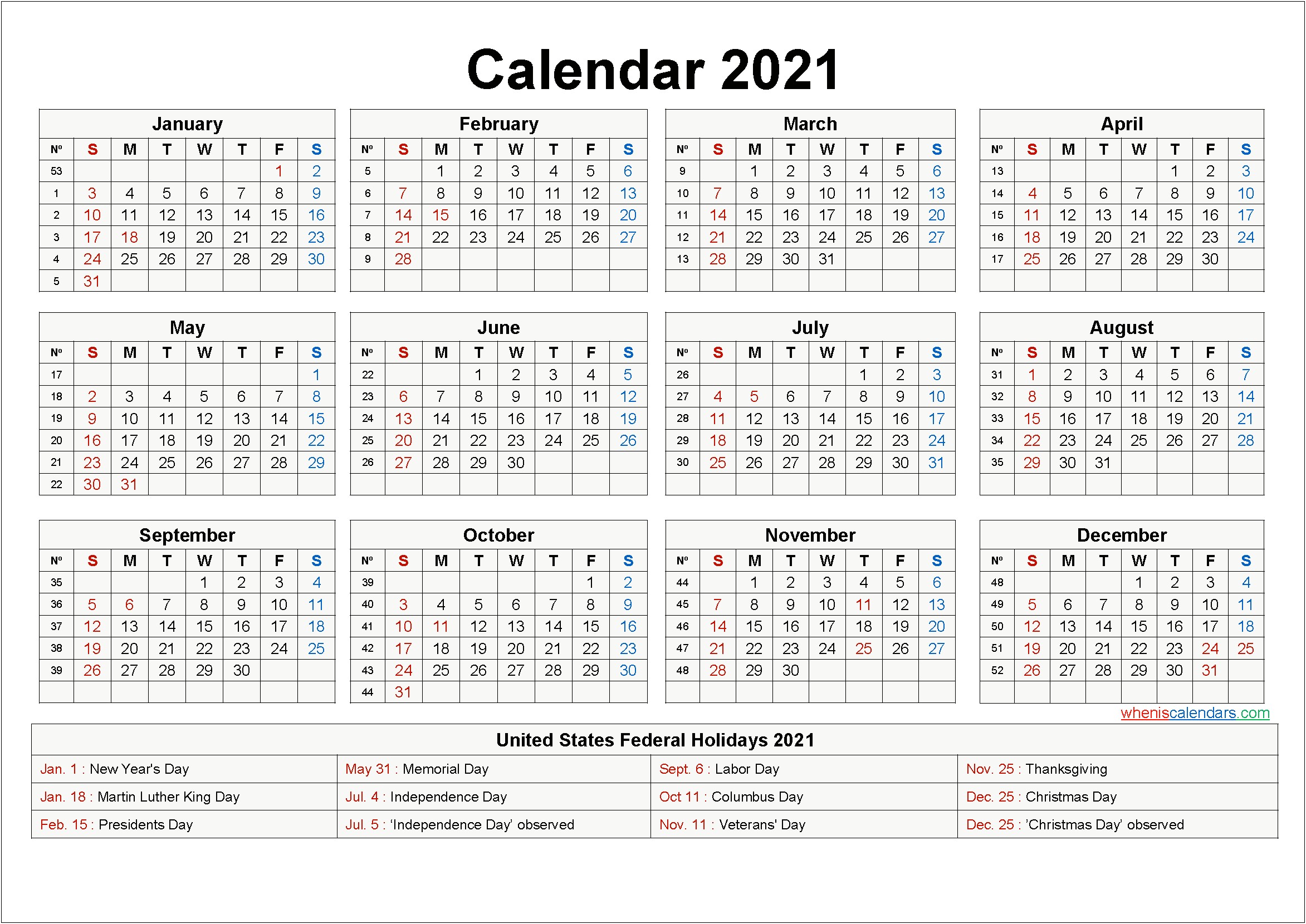 12 Month Calendar Template 2016 Free