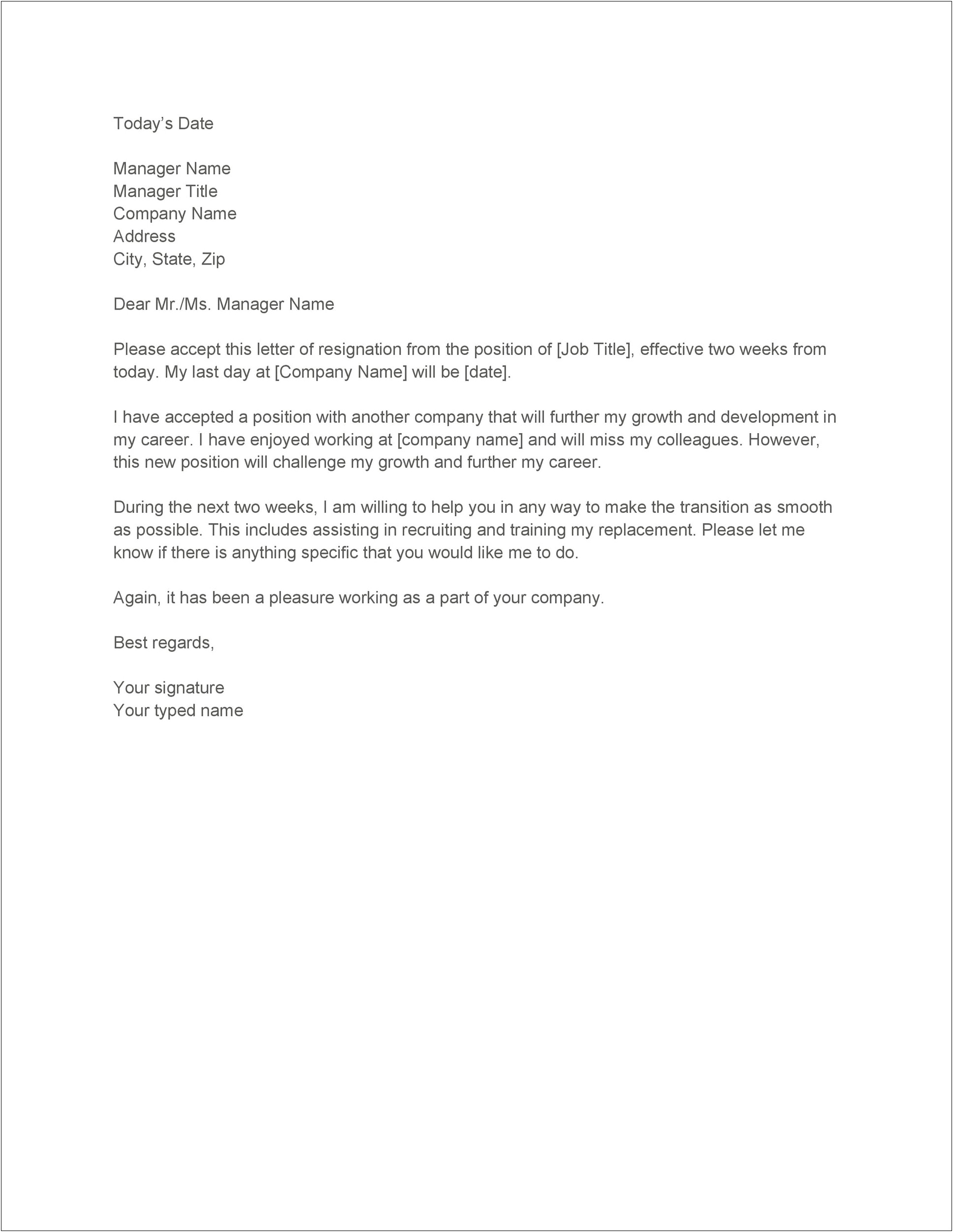 2 Week Notice Letter Template Free