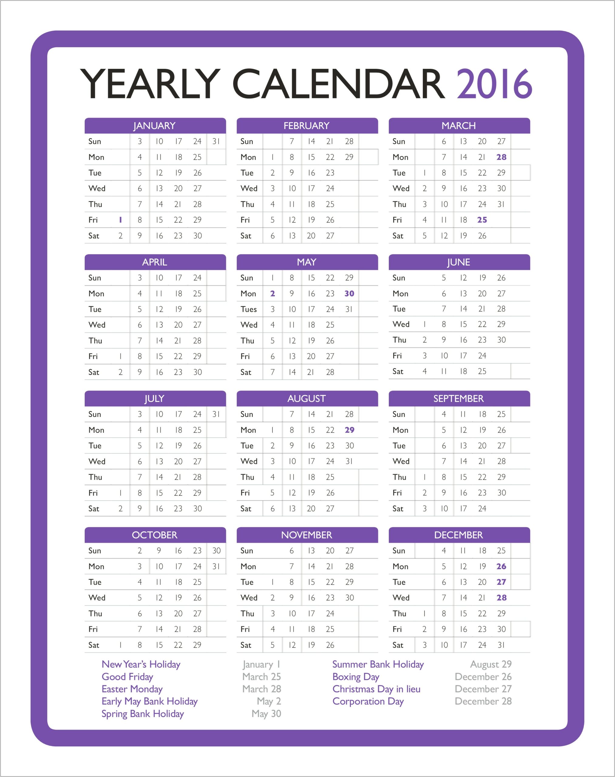 2013 Free Pdf Yearly Calendar Templates