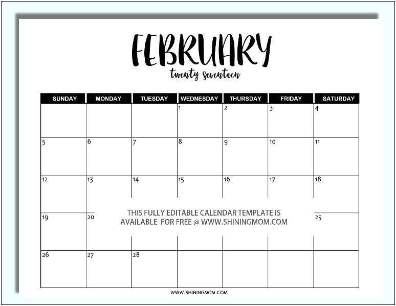 2017 Monthly Calendar Template Word Free
