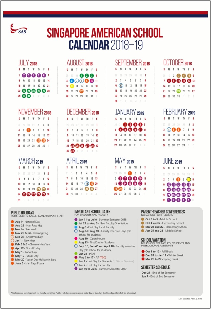 2018 2019 School Calendar Printable Free Template