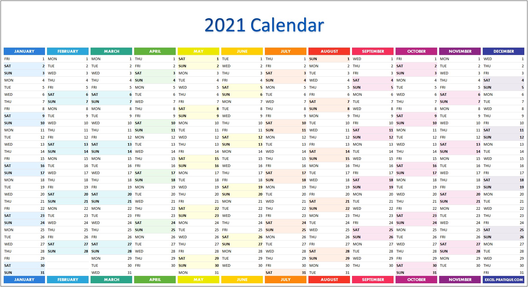 2018 Calendar Template Excel Free Download
