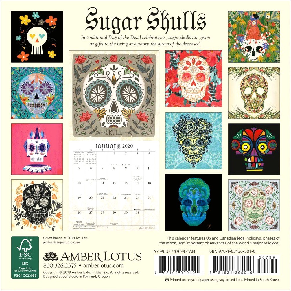 2019 Free Sugar Skull Calendar Template