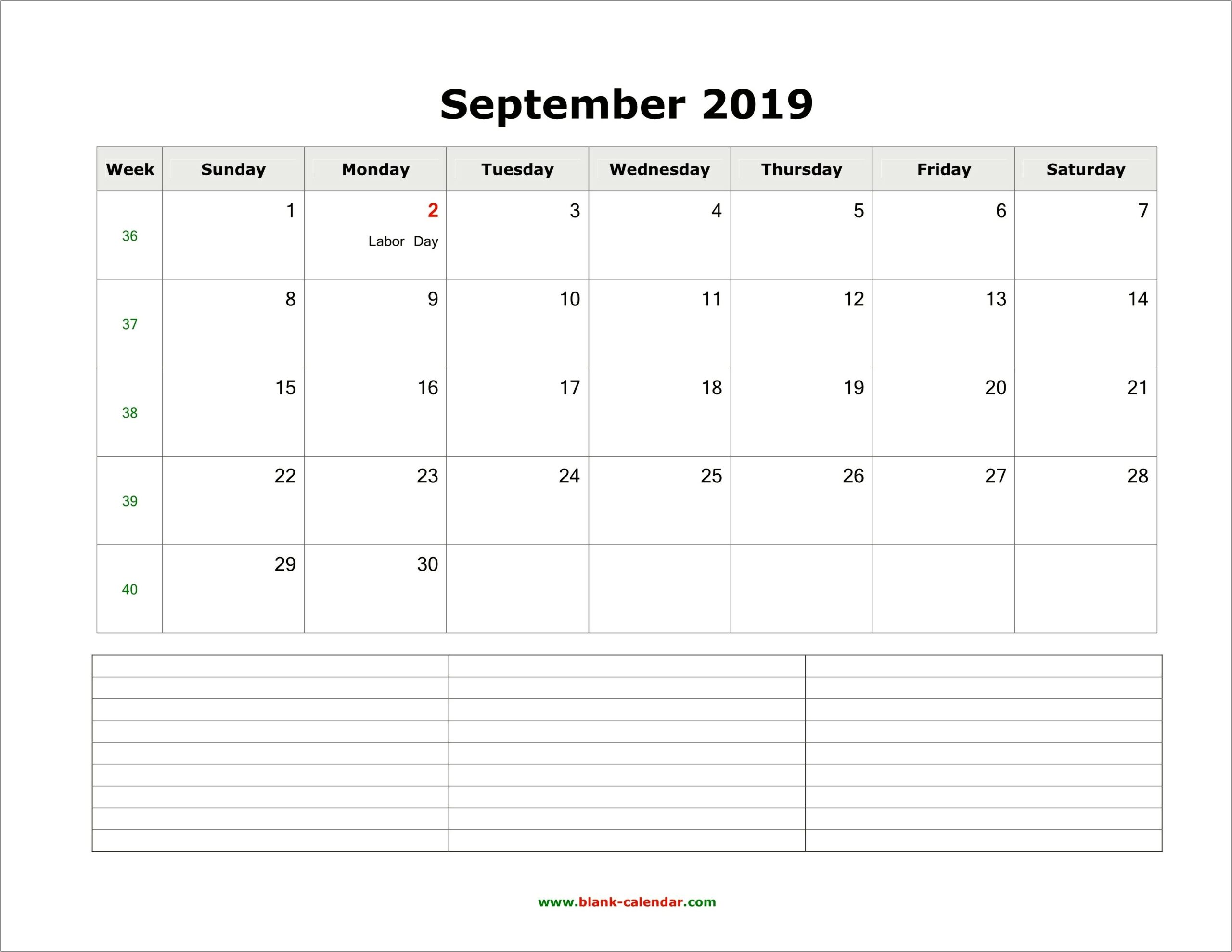 2019 Monthly Calendar Template Word Free