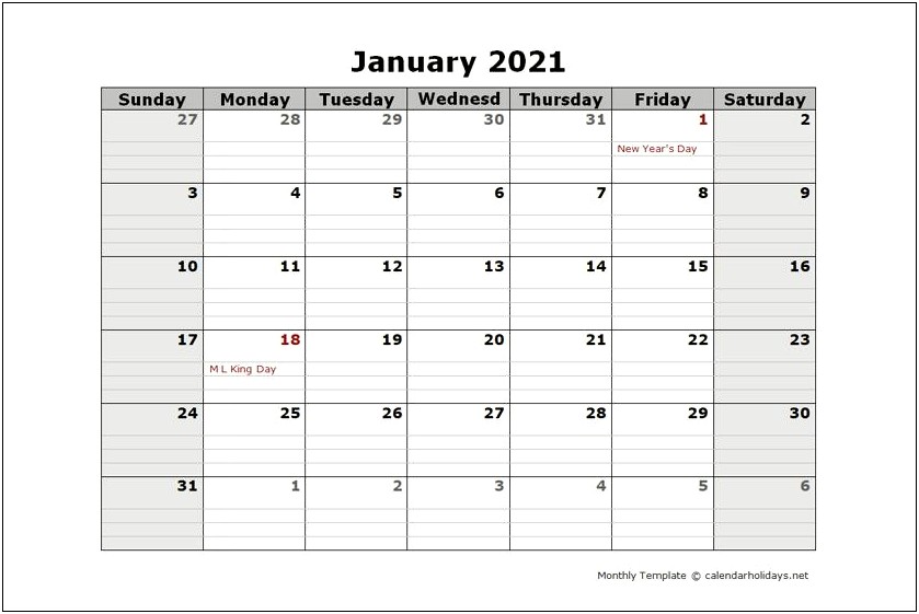 2020 Larger Print Calendar Free Templates