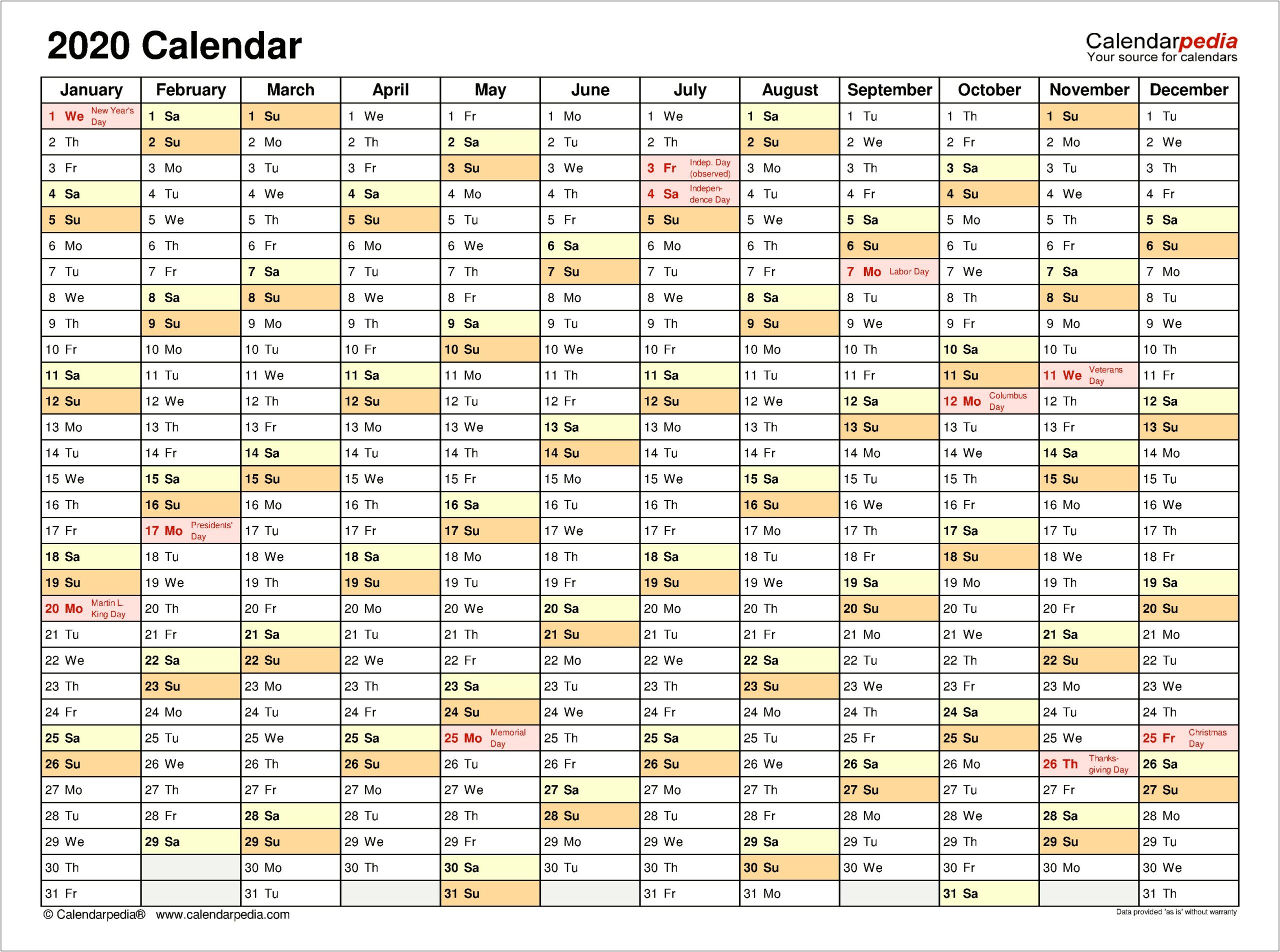 2020 Malaysia Calendar Template Free Download