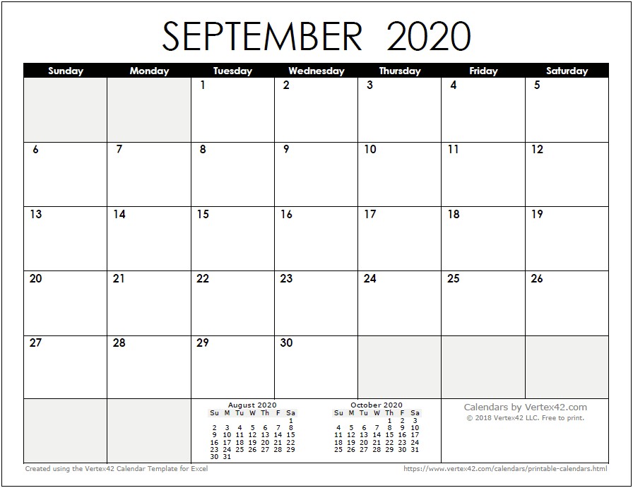 2020 Montly Calendar Pdf Templates Free