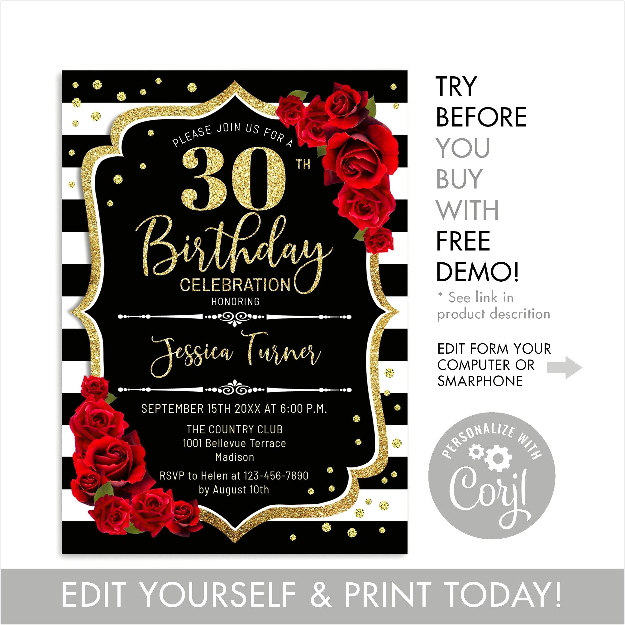 30th Birthday Invitation Templates Free Printable