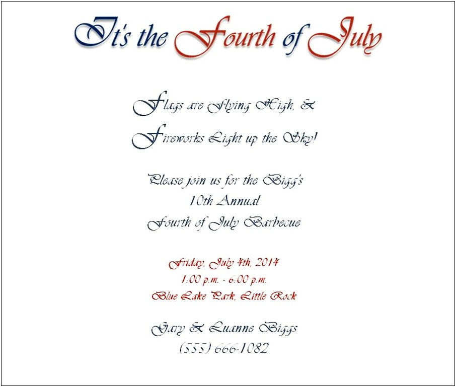 4th Of July Invitation Templates Free Word