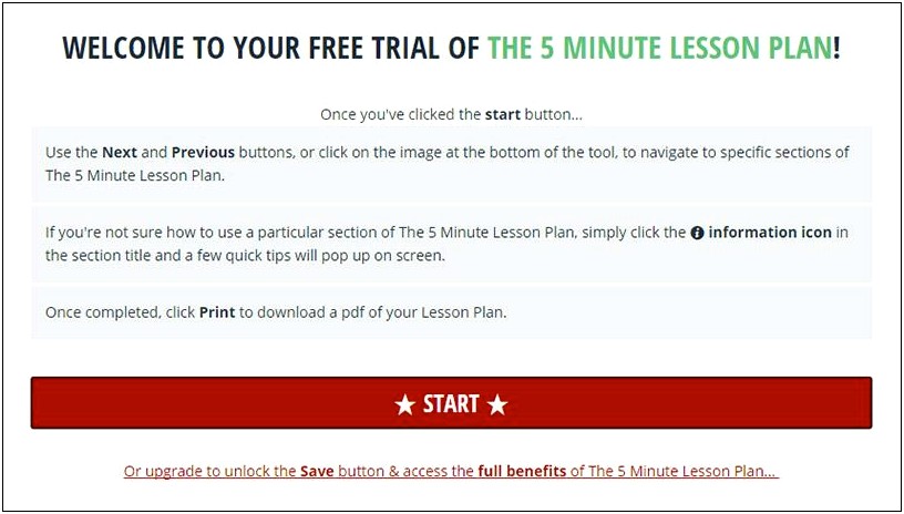 5 Minute Lesson Plan Template Free