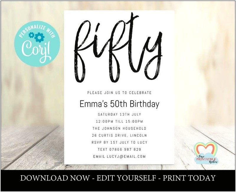 50th Birthday Invitations Templates Free Printable