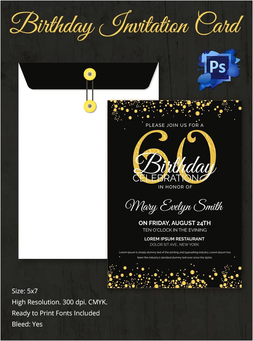 60th Birthday Invitation Template Photoshop Free Download