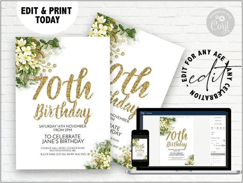 70th Birthday Invitation Templates Free Printable