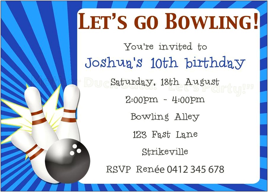 8th Birthday Party Bowling Invitations Free Templates