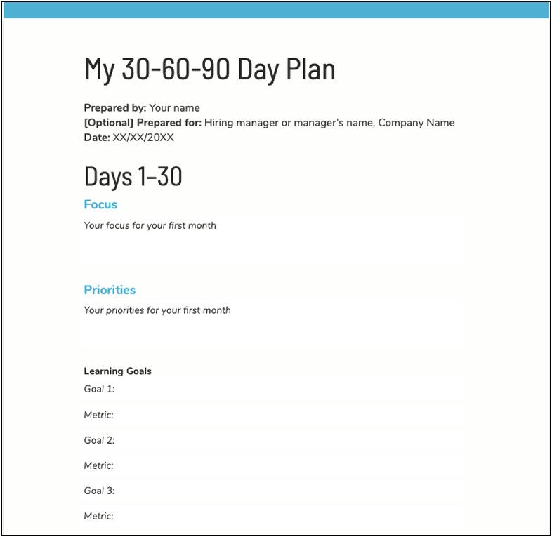 90 Day Performance Review Template Free