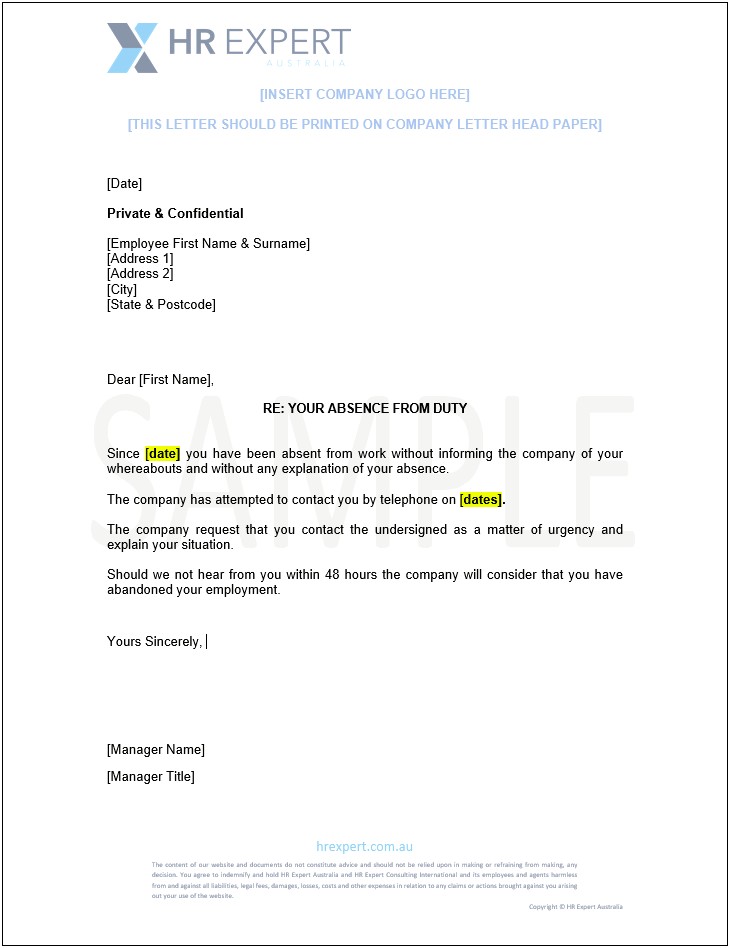 Abandonment Of Employment Letter Template Free