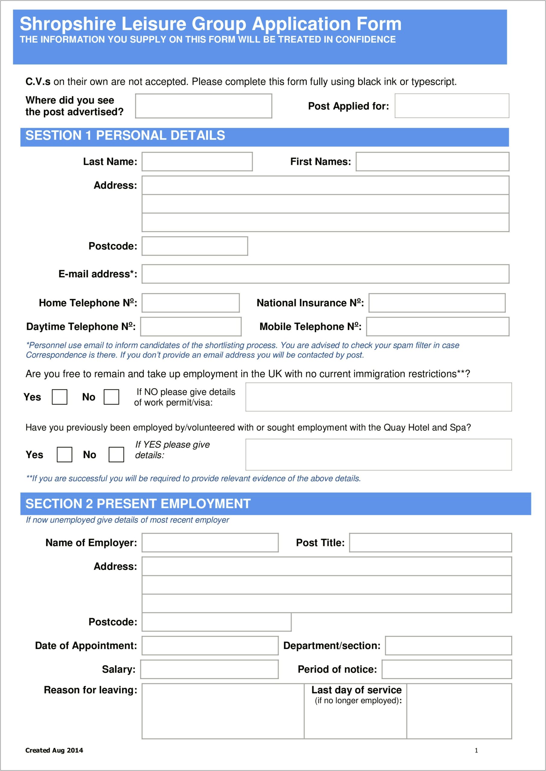 Account Application Form Template Free Uk