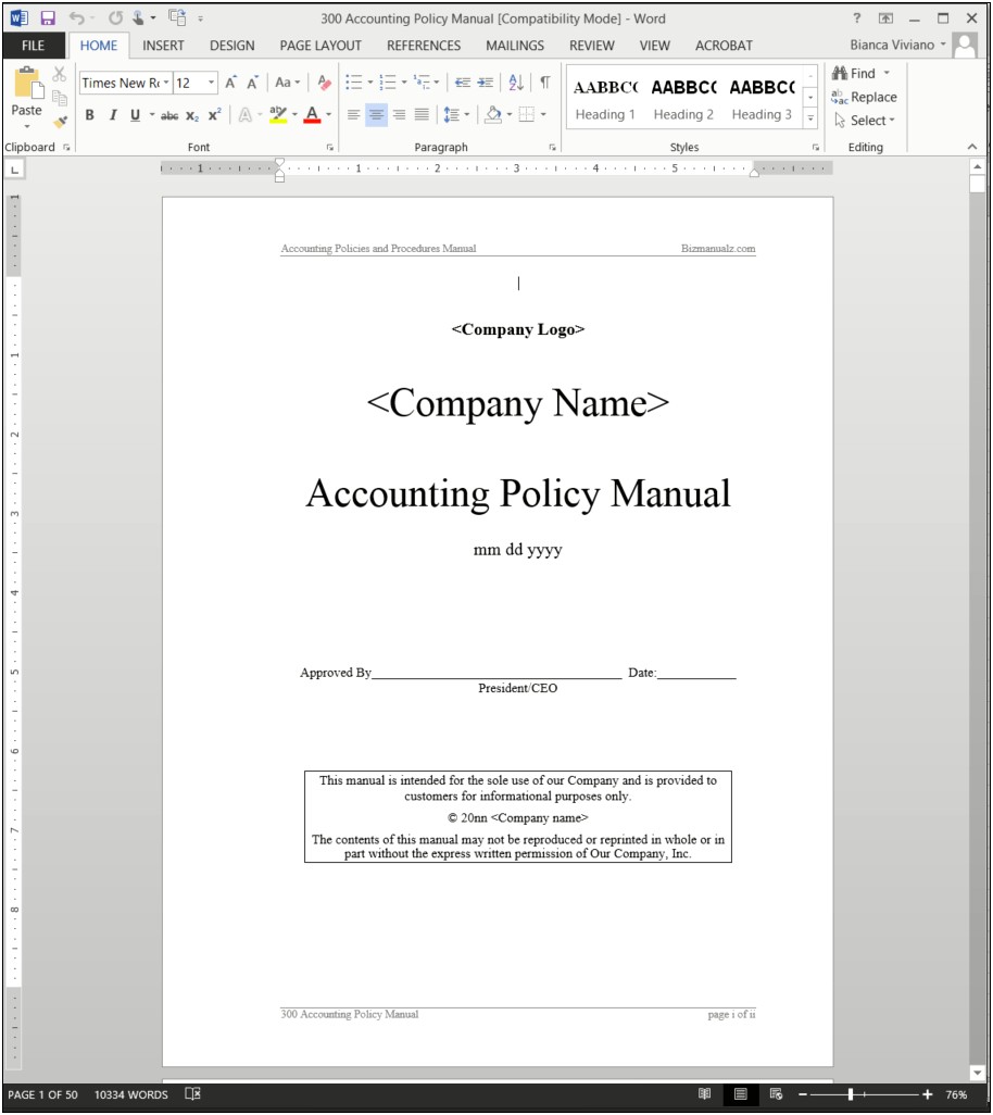 Accounting Policy And Procedures Template Free
