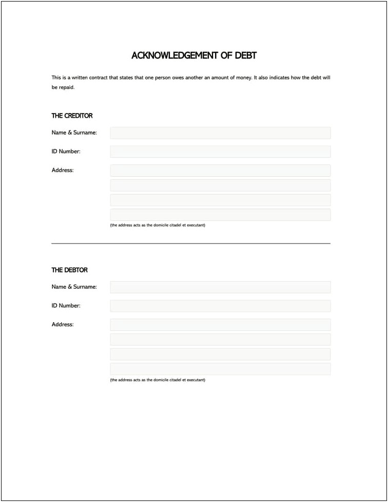 Acknowledgement Of Debt Letter Template Free