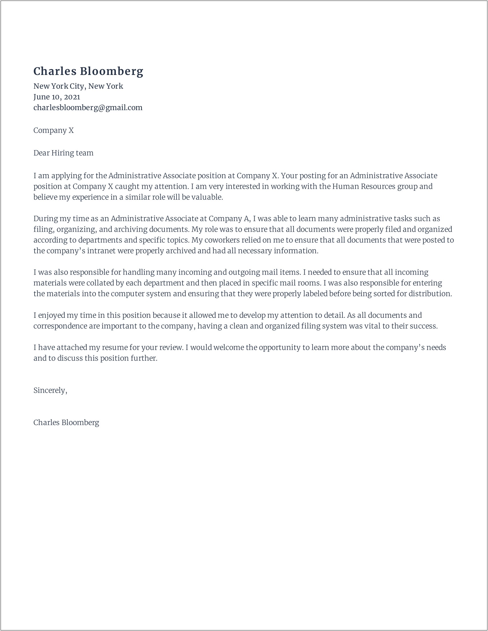 Administrative Assistant Cover Letter Template Download Free