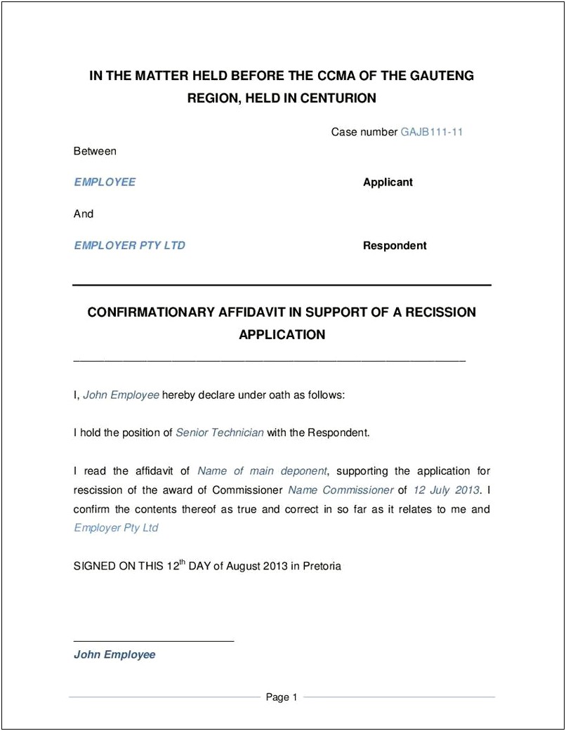 Affidavit Template Free Download South Africa