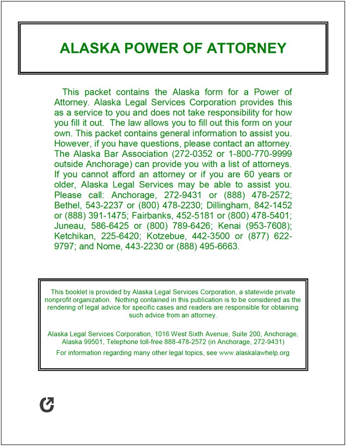 Alaska Free Template Limited Power Of Attorney