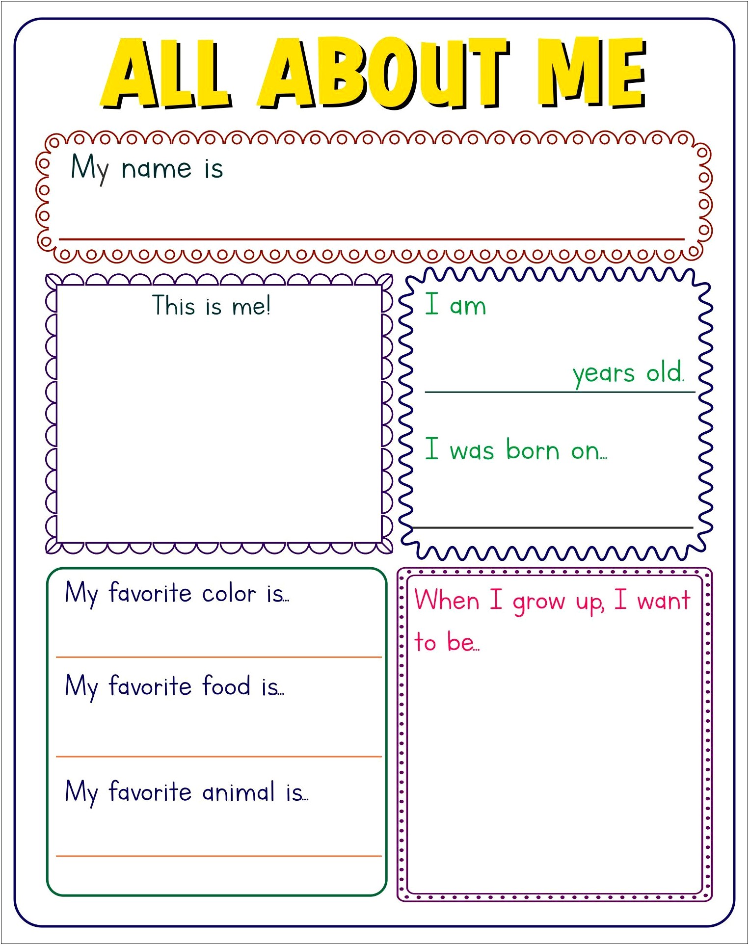 All About Me Template Free Teacher