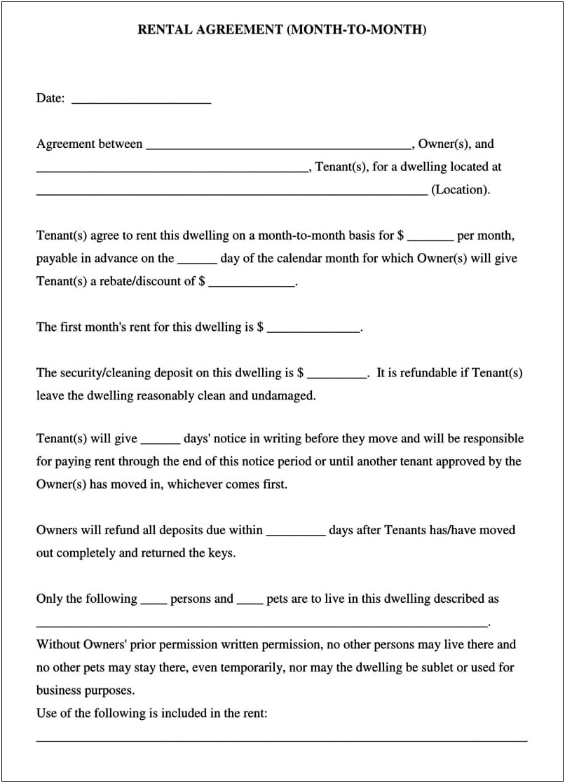 Apartment Rental Month To Month Templates Free