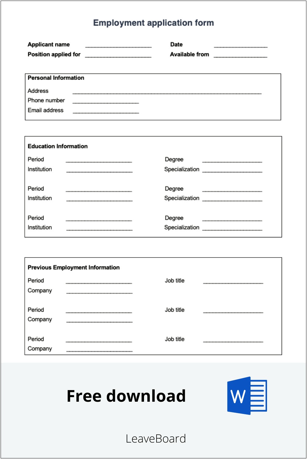 Application For Employment Template Free Logo