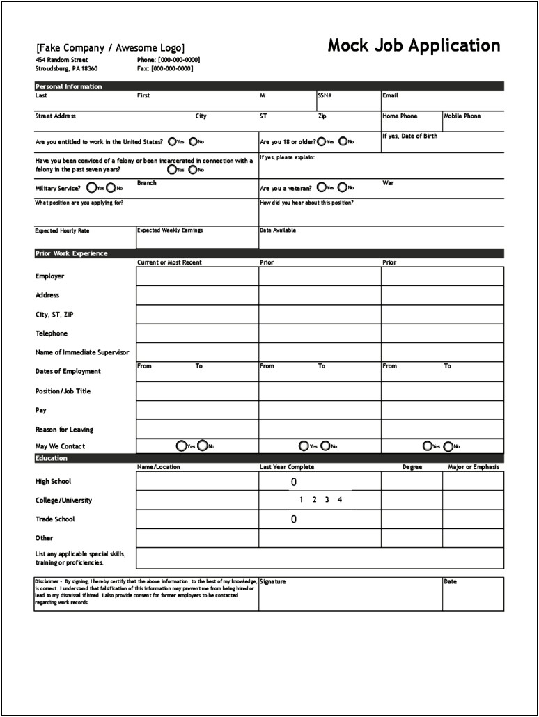 Application Form Template Word Free Download