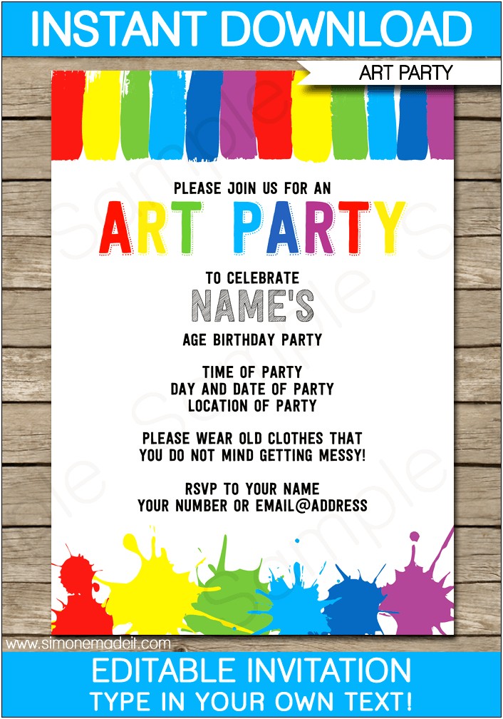 Art Birthday Party Invitation Template Free