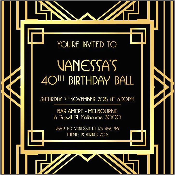 Art Deco Birthday Invitation Template Free