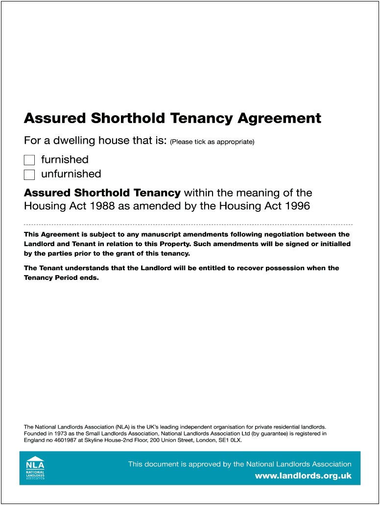 Assured Shorthold Tenancy Agreement Free Template Uk
