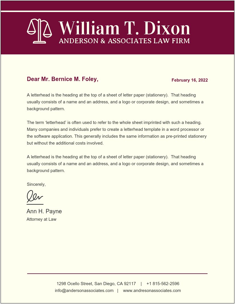 Attorney At Law Letterhead Template Free