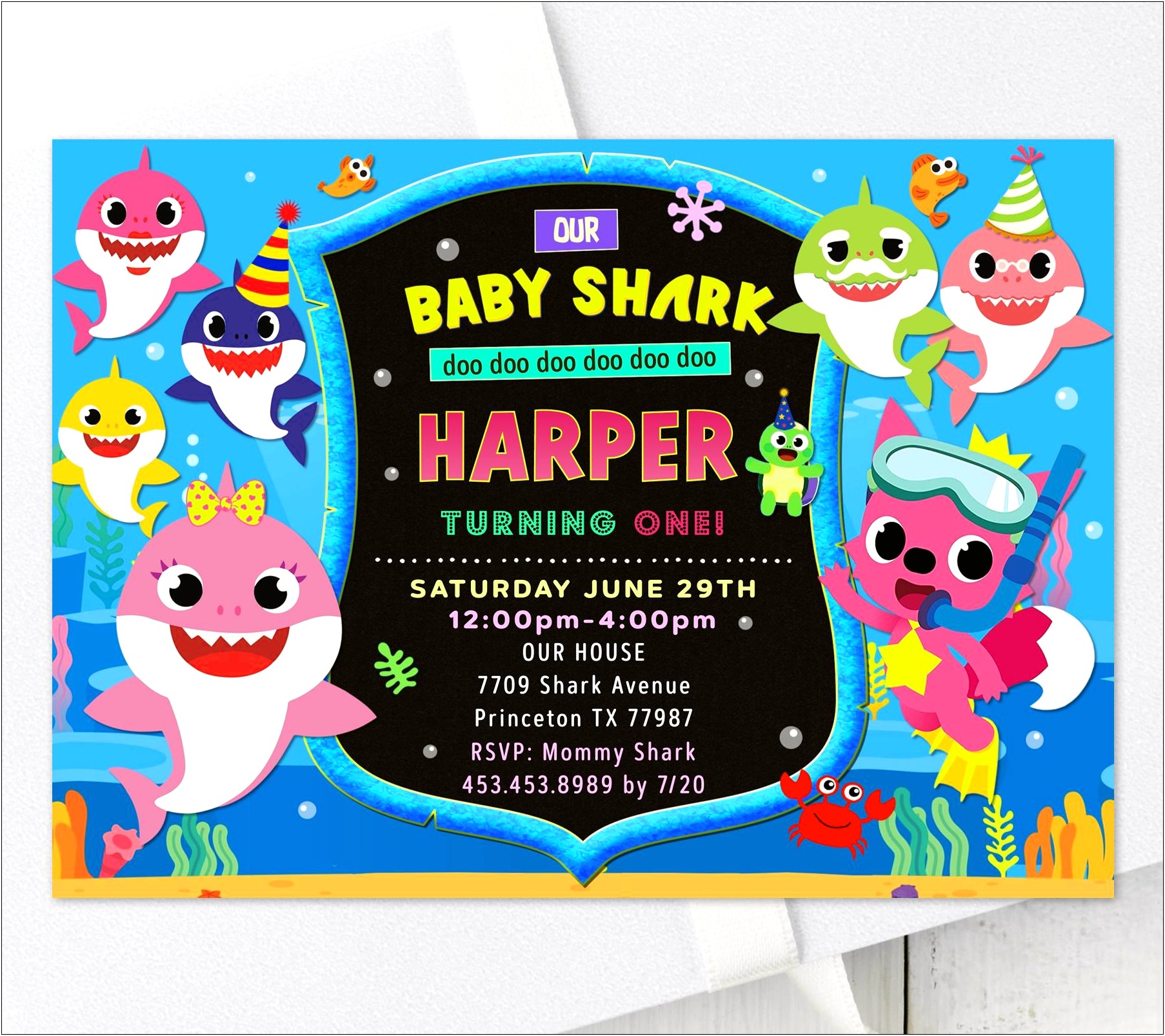 Baby Shark Invitation Card Template Free