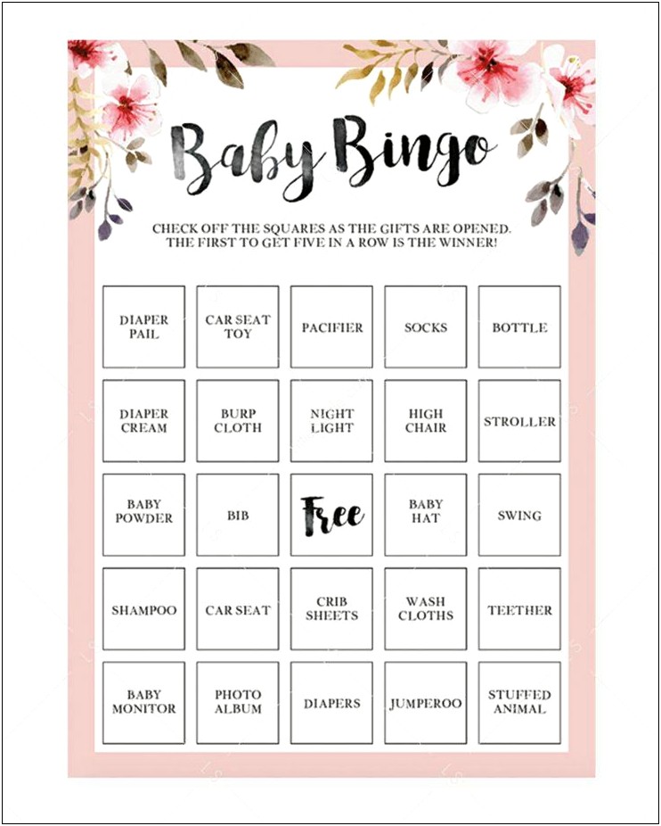 Baby Shower Bingo Blank Template Free Sports