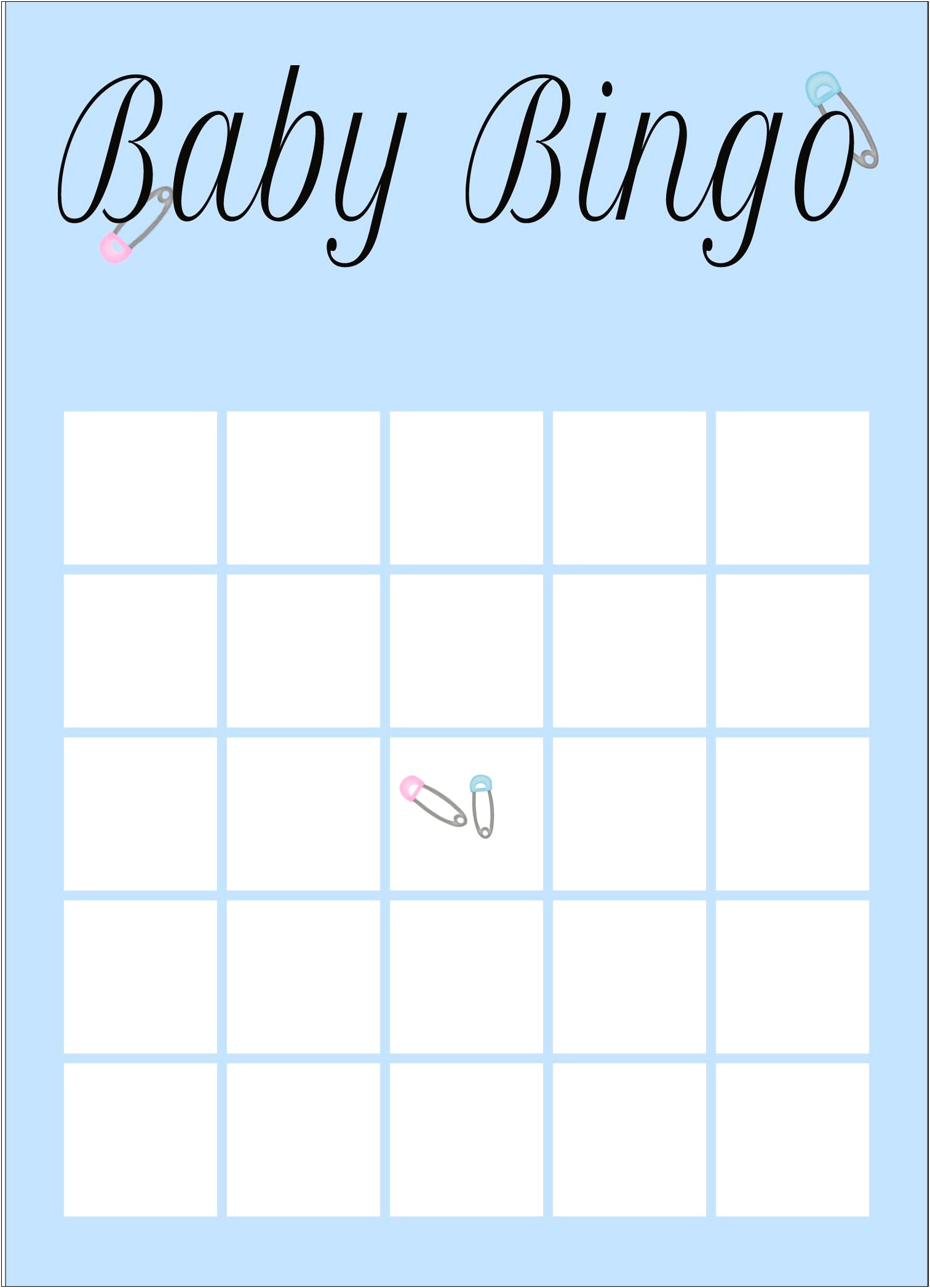 Baby Shower Bingo Game Template Free