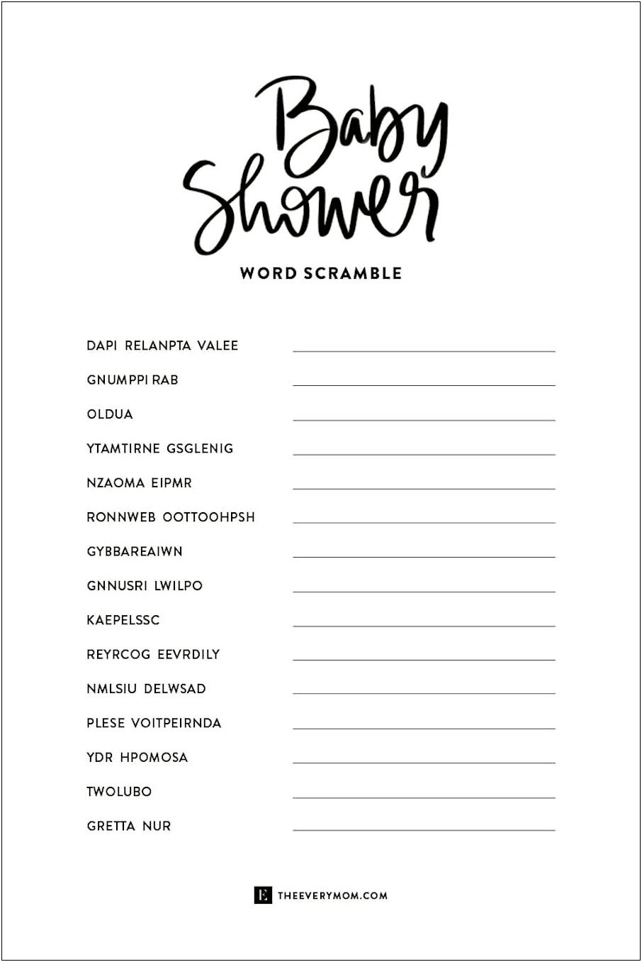 Baby Shower Games Template Free Printable
