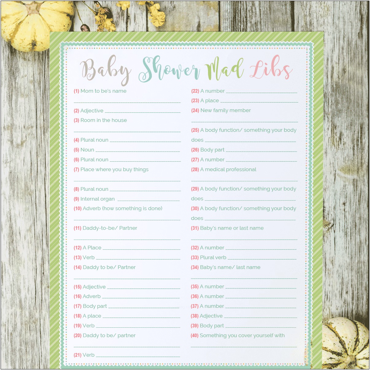 Baby Shower Mad Libs Free Template
