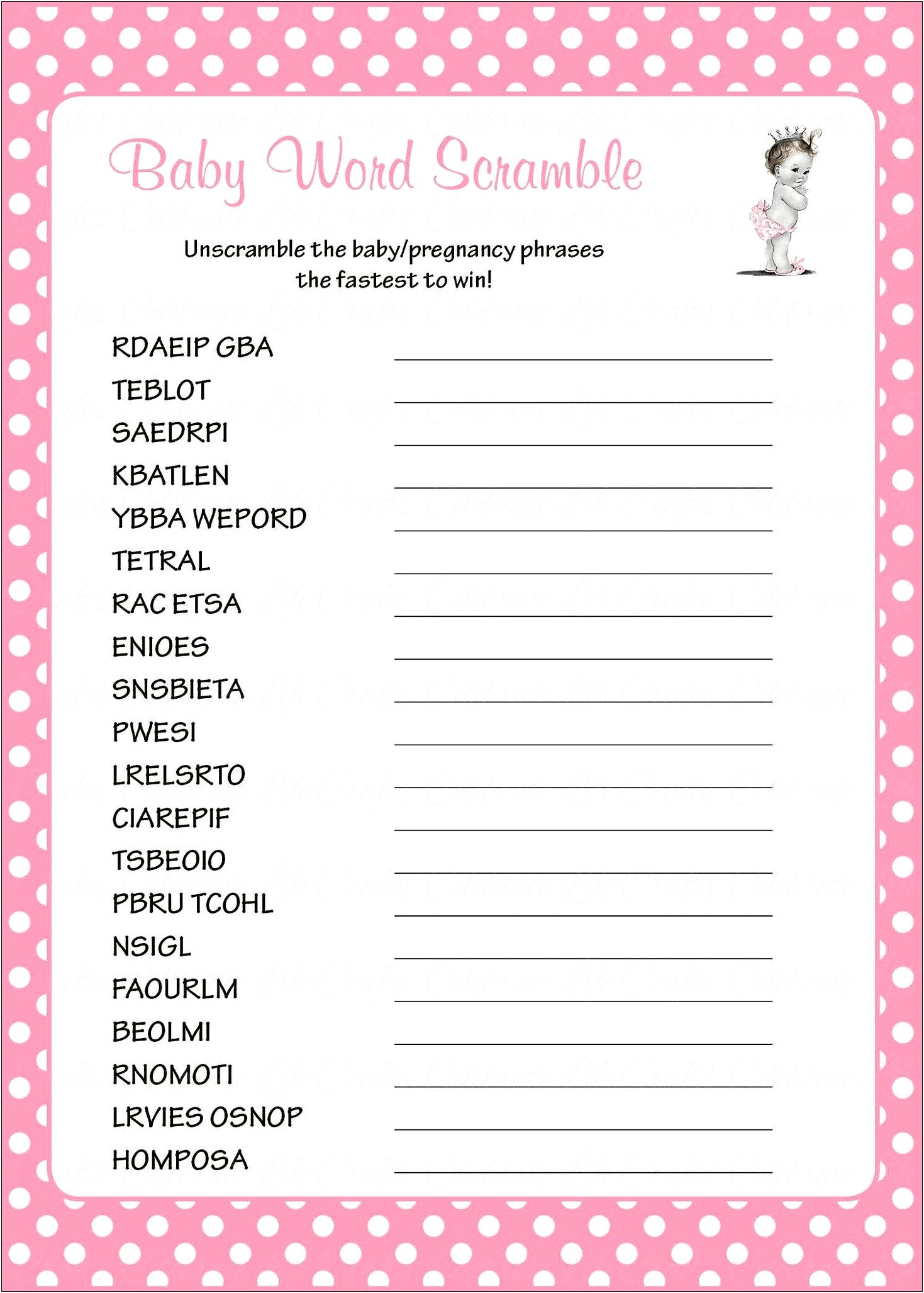 Baby Shower Scramble Words Template Free