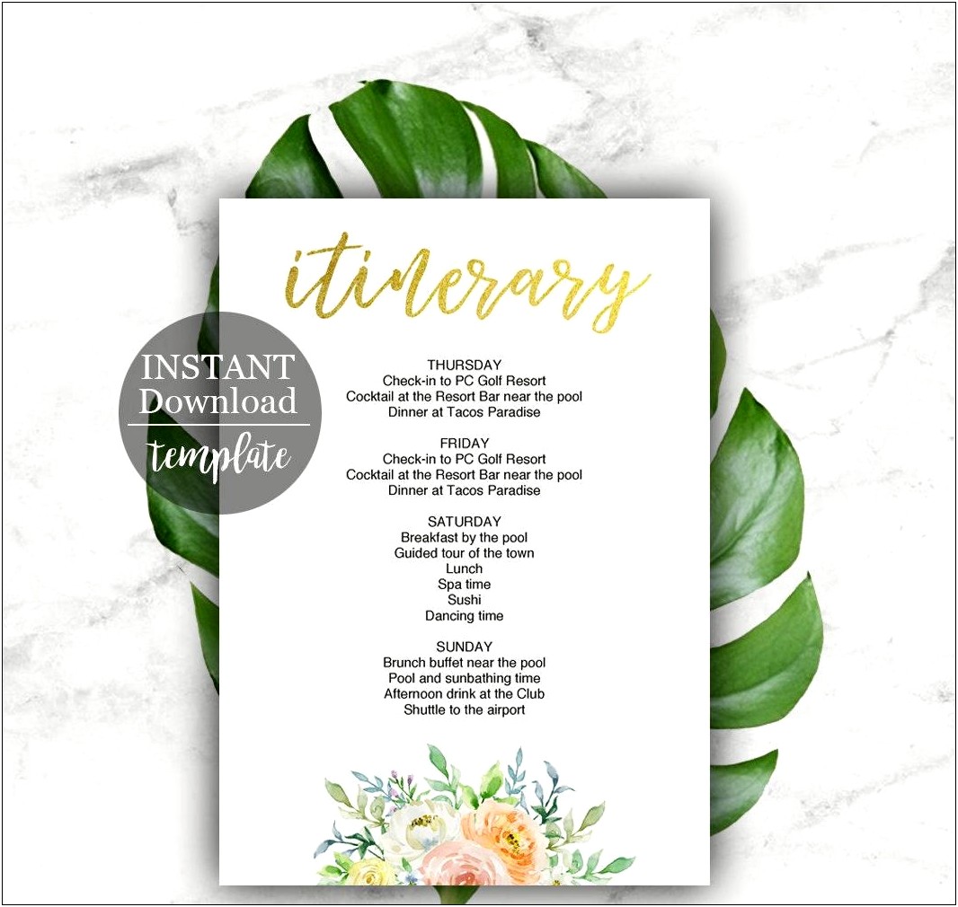 Bachelorette Party Itinerary Template Free Download