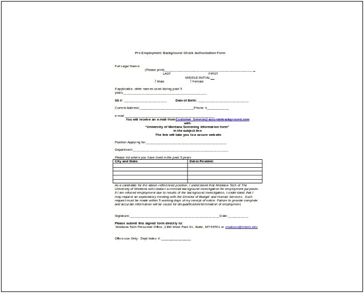 Background Check Form Template Free Word