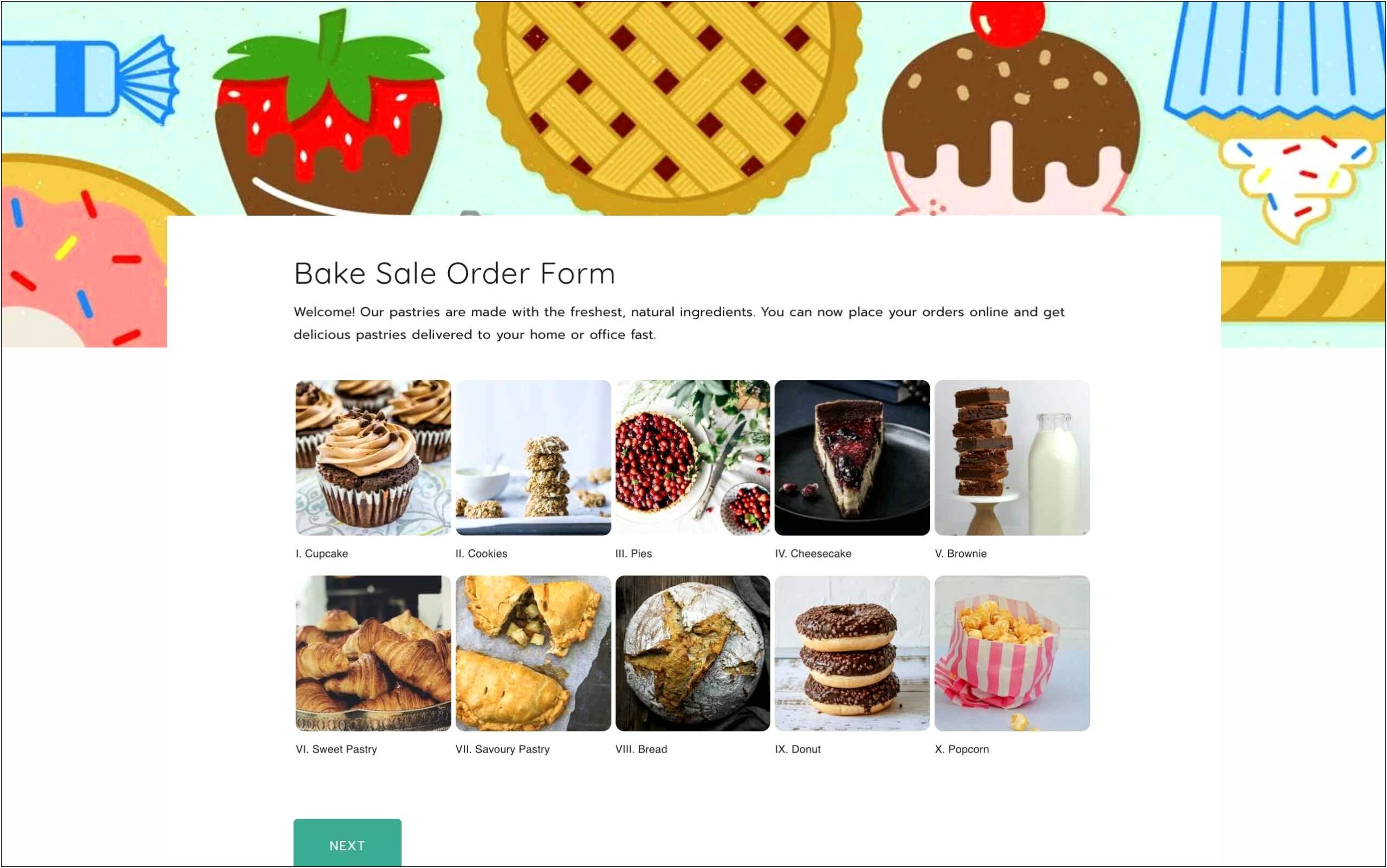 Bake Sale Order Form Template Free