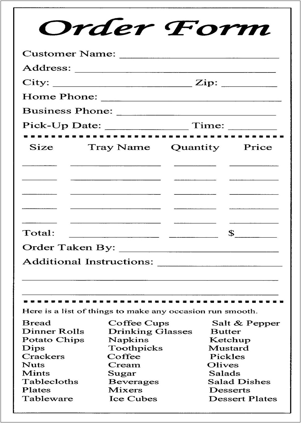 Bakery Order Form Template Word Free