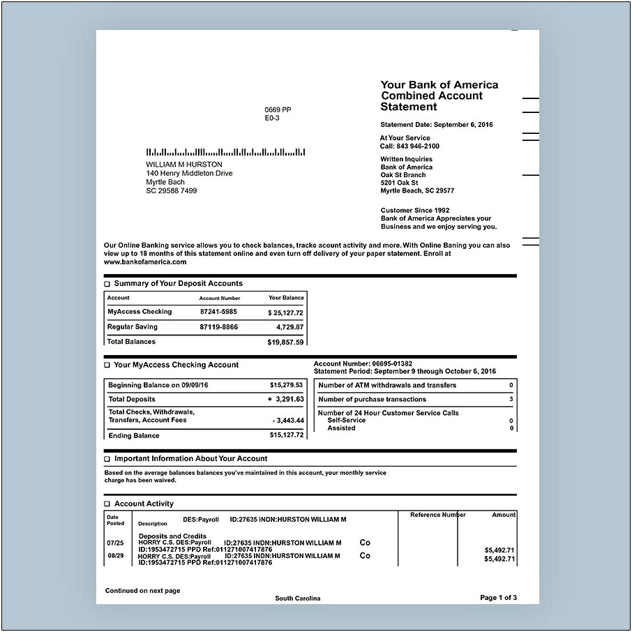 Bank Of America Statement Template Download Free