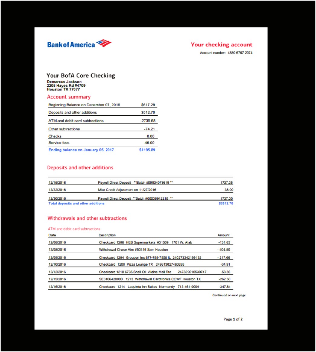 Bank Of America Template Free Download