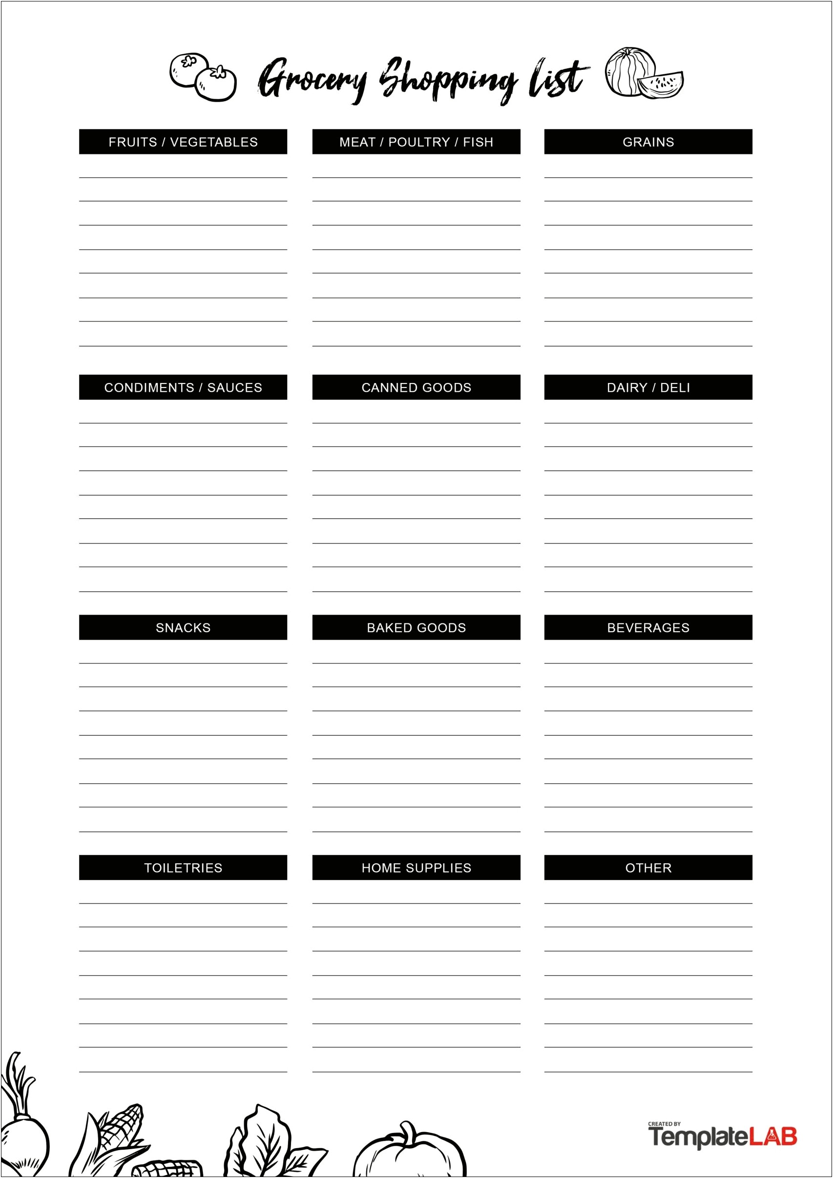 Basic Blank Grocery List Template Free