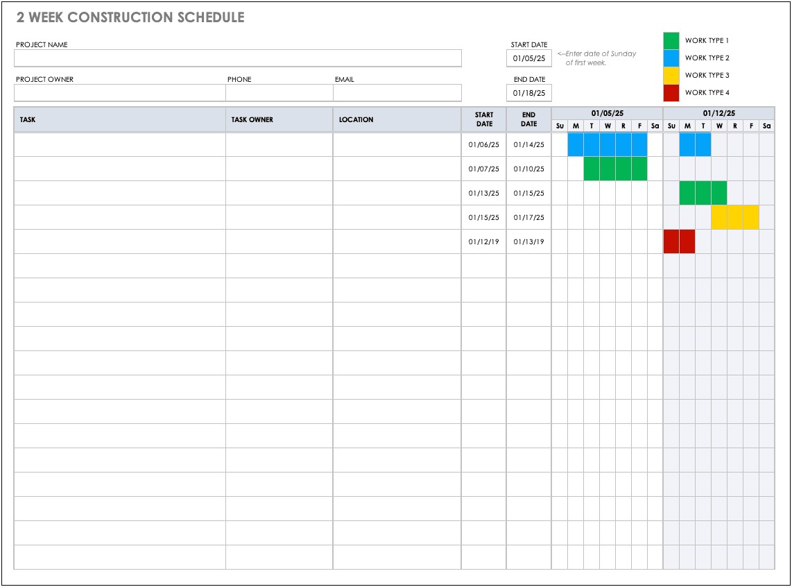 Basic Construction Schedule Calendar Template Free