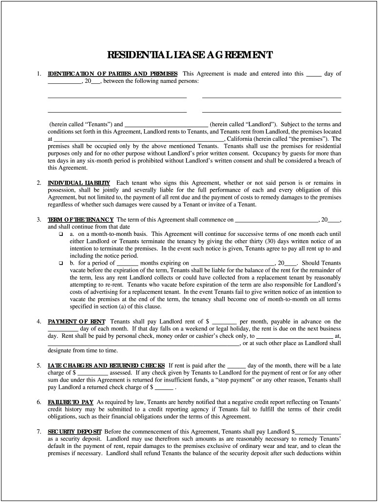 Basic Monthly Rental Agreement With Utilities Free Template